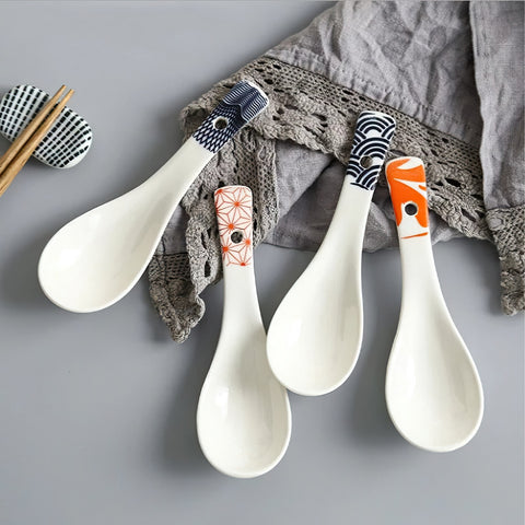 1Pcs Ceramic Spoon Multi-Function Glaze Porcelain Japanese Scoop Porridge Soup Spoon Tableware Restaurant Household Kitchenware