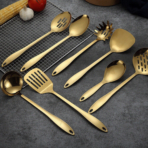 Gold Titanium Stainless Steel Cooking Tool Spoon Spatula Cooker Kitchen Tool Spatula Spoon Kitchenware Kit Utensils All