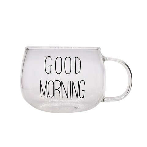 1Pcs Single layer Glass Breakfast Cup Coffee Tea Milk Mug Creative Letters Mug Transparent Handle Heat resistant Drinkware cup