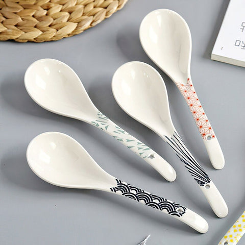 1Pcs Ceramic Spoon Tableware Environmental protection Porcelain Ladle Japanese Soup Rice scoop  Restaurant Household Kitchenware